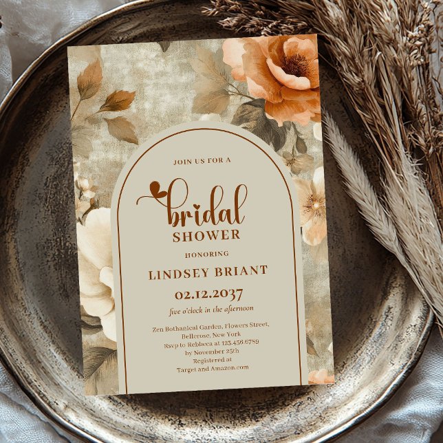 Terrakotta Blommig Boho Bröllopsdusch Inbjudan (Terracotta Floral Boho Bridal Shower Invitation)
