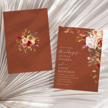 Terrakotta Blommig Boho Bröllopsinbjudan Rustik