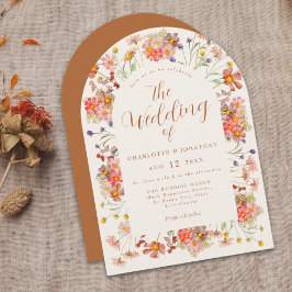 Terrakotta Blommig Bröllop Inbjudningar