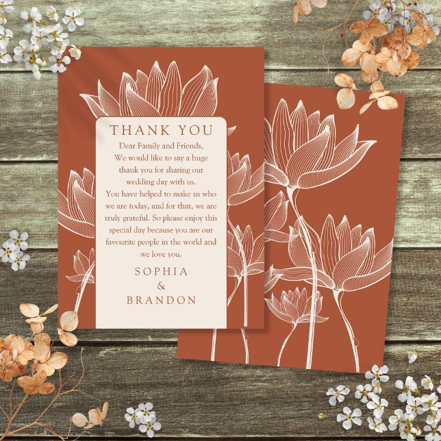 Terrakotta Blommig Bröllop Tack Placeringskort (Terracotta Floral Wedding Thank You Place Card)