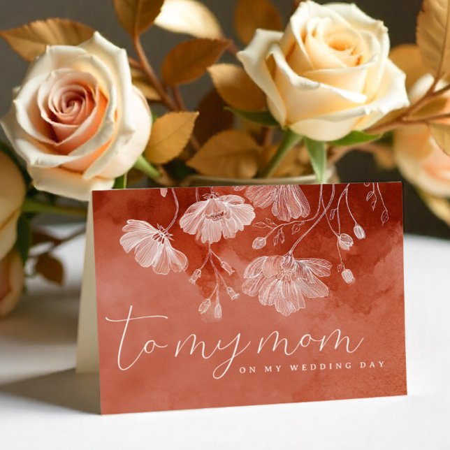 Terrakotta Blommig Bröllopsdagskort – Till min mam Tack Kort (To My Mom Wedding Day Card)