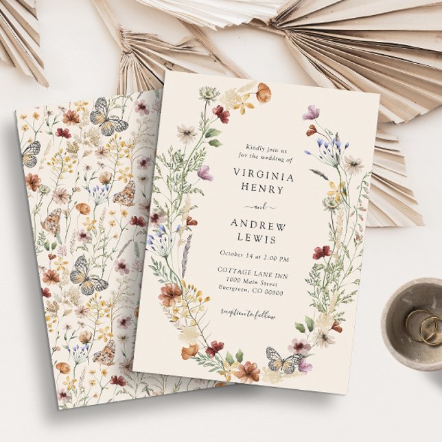 Terrakotta Blommig Bröllopsinbjudan Inbjudningar (Elegant Boho Wildflowers Wedding Invitations by Painted Paperie
)