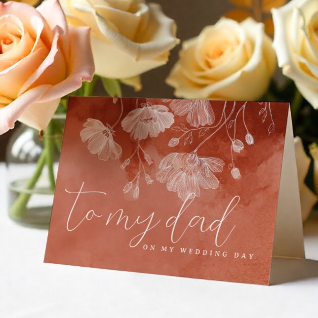 Terrakotta Blommig Bröllopskort – Till min pappa Tack Kort (DAD -on wedding day)
