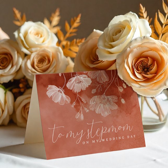 Terrakotta Blommig Bröllopskort – Till Min Styv ma Tack Kort (Stepmom - On Wedding Day Card)