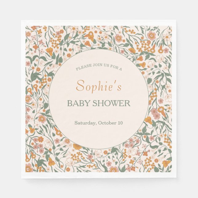 Terrakotta Blommig Höst Baby Shower Pappersservett (Framsidan)