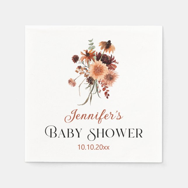Terrakotta Blommig Höst Bebis Shower Pappersservett (Framsidan)