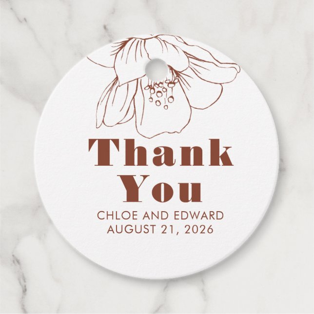 Terrakotta Blommig Minimalistisk Modern Tack Gåvor Etiketter (Framsida)