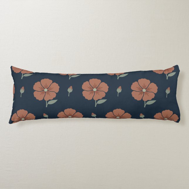 Terrakotta Blommig Moody Blue Lång Kropp Kudde (Framsidan)