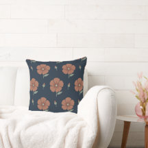 Terrakotta Blommig Mörkblå Minimalistisk Kastkudde