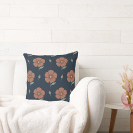 Terrakotta Blommig Mörkblå Minimalistisk Kastkudde Kudde