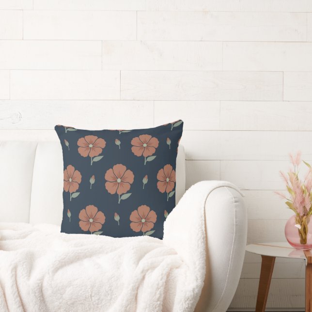 Terrakotta Blommig Mörkblå Minimalistisk Kastkudde Kudde (Soffa)