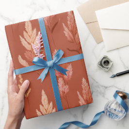 Terrakotta Blommig Pampas Gräs Mönster Presentpapper