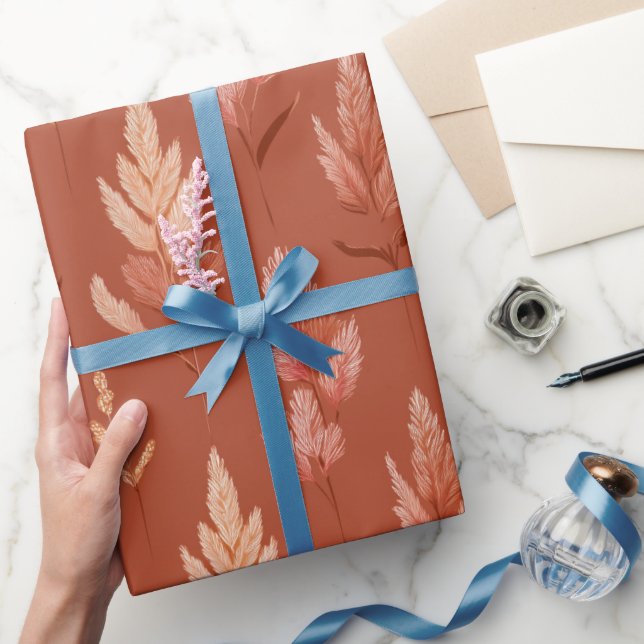 Terrakotta Blommig Pampas Gräs Mönster Presentpapper (Gifting)