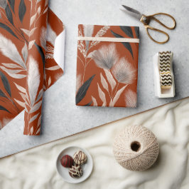 Terrakotta Blommig Pampas Gräs Mönster Presentpapper