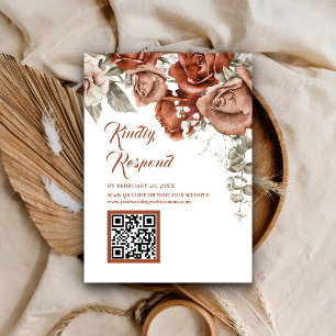 Terrakotta Blommig QR-kod RSVP Bröllopswebbplats Tilläggskort
