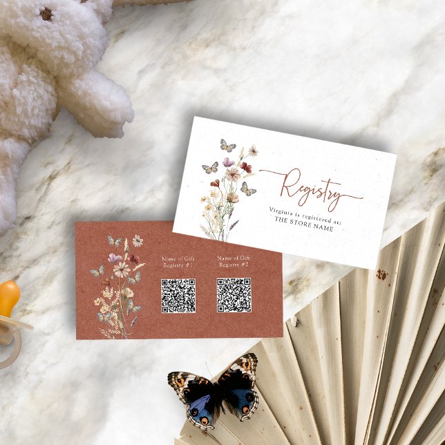Terrakotta Blommig Registrerings Babyfest Tilläggskort (Terracotta Floral Registry Baby Shower Enclosure Card with QR Codes by Painted Paperie
)