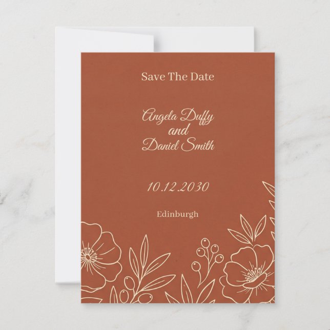 Terrakotta Blommig Save The Date-kort Spara Datumet (Framsida)