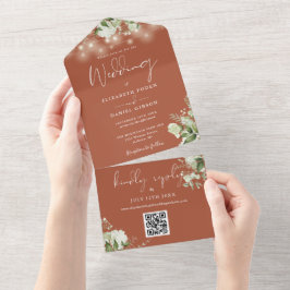 Terrakotta Blommig Strängbelysning QR-kod Bröllop