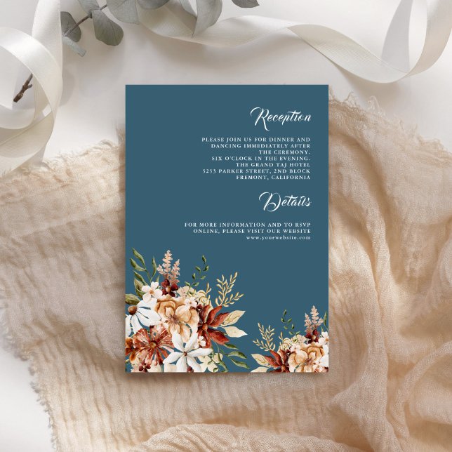 Terrakotta Blommig Vildblomma Dammig Blå Bröllop Tilläggskort (Skapare uppladdad)