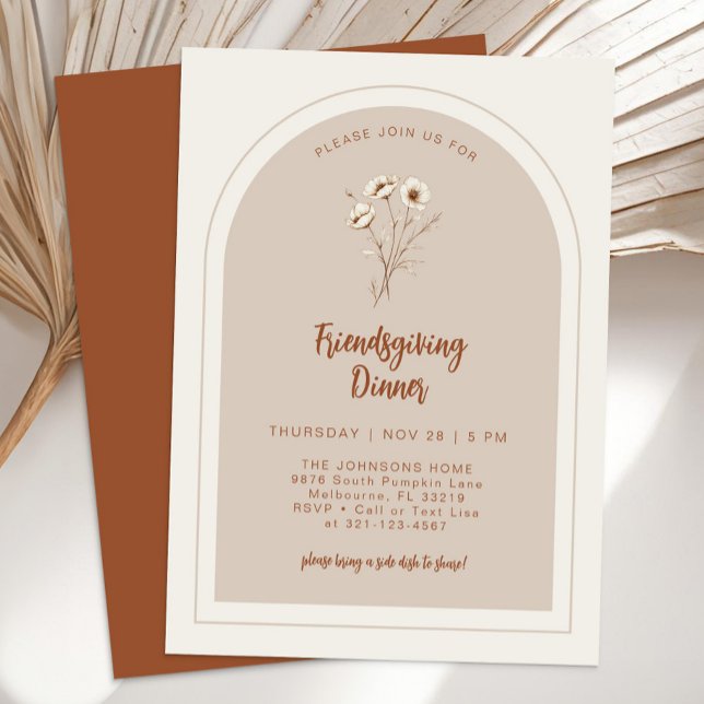 Terrakotta Blommiga Friendsgiving Middagsinbjudan Inbjudningar (Friendsgiving Dinner Invitation)
