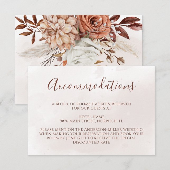 Terrakotta Blommor Boho Höst Bröllop Invitation Tilläggskort (Fram/baksida)