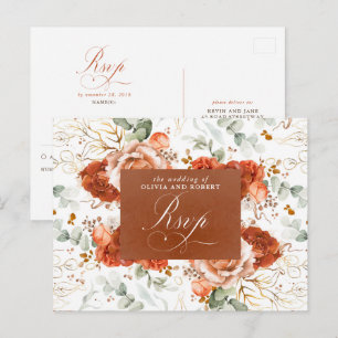 Terrakotta Blommor Bröllop RSVP Postkort Vykort