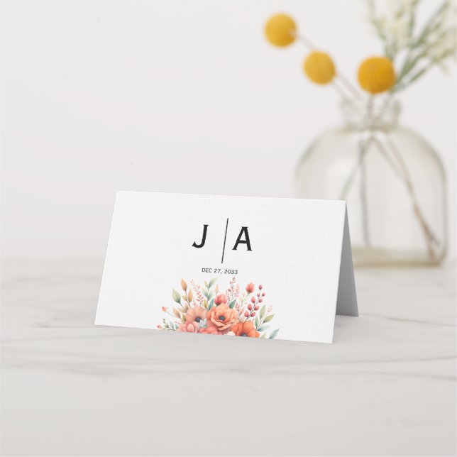 Terrakotta Blommor, Elegant, Modernt Enkel Placeringskort (Baksida)