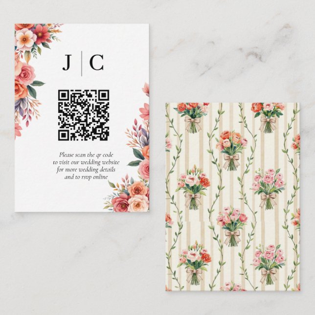 Terrakotta Blommor Minimalist QR-kodfodral Tilläggskort (Fram/baksida)