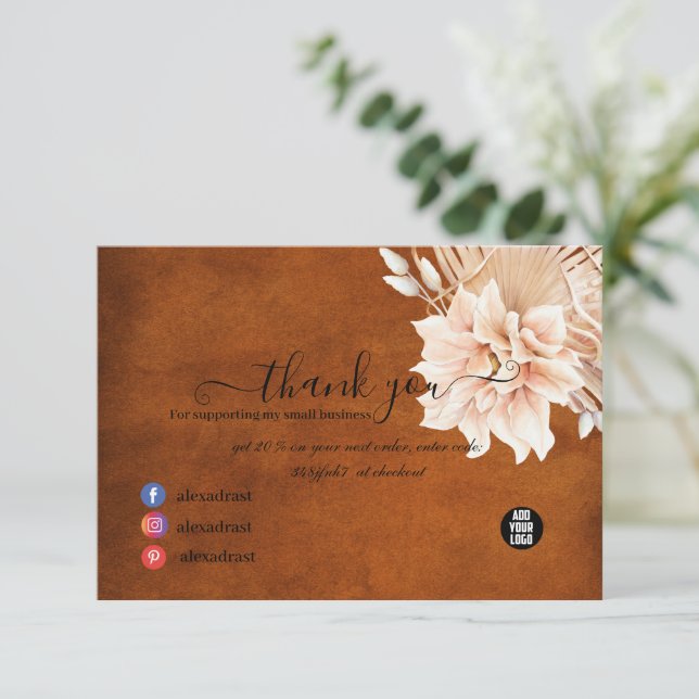 Terrakotta Blommor och Pampasgräs Verksamhet Tack Kort (Stående Fram)