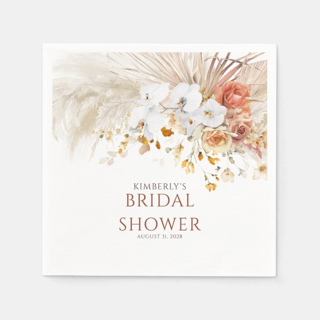 Terrakotta Blommor Pampas Gräs Alla Evenemang Pappersservett (Framsidan)