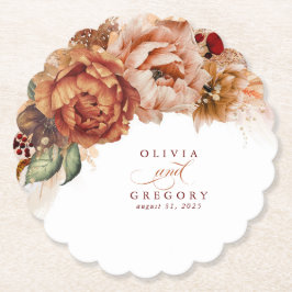 Terrakotta Blommor Pampas Gräs Elegant Boho Underlägg Papper