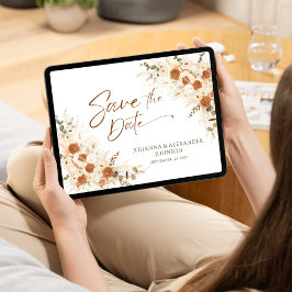 Terrakotta Blommor Pampas QR-kod Bröllop Spara Datumet