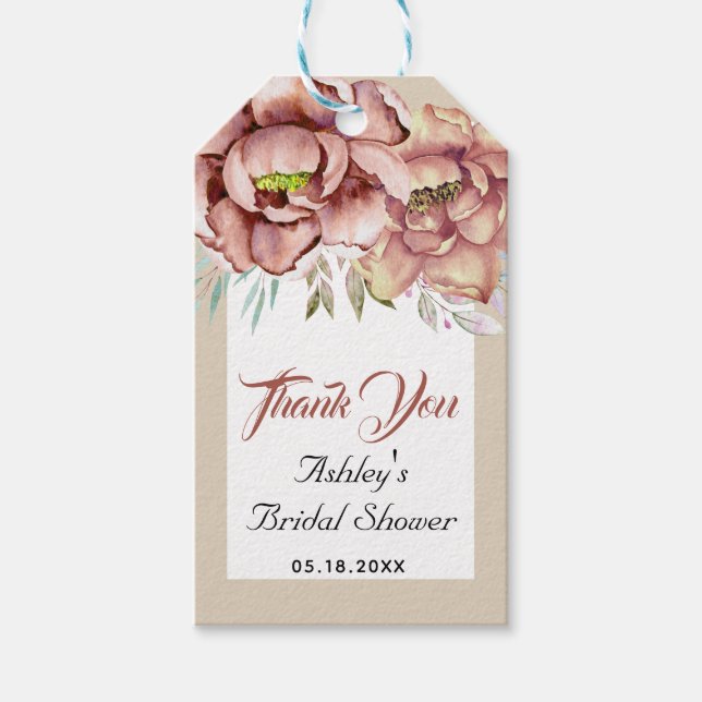 Terrakotta blommor Tack bröllopsdusch Presentetikett (Framsidan)