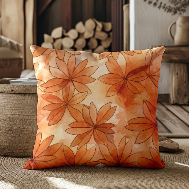 Terrakotta blommor varma jordtoner  kudde (Burnt orange and neutral cream-colored decorator pillow)