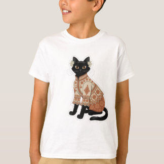 Terrakotta Blomster Svart Katt Grafisk T-Shirt