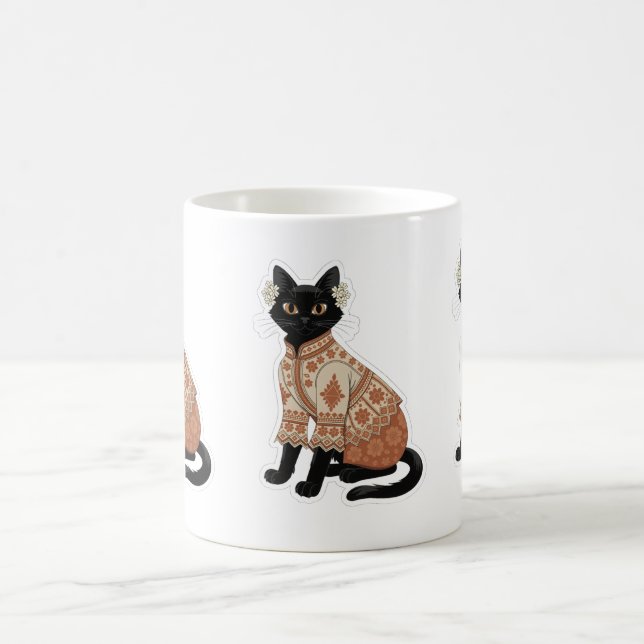 Terrakotta Blomster Svart Katt Kaffe Mugg (Center)