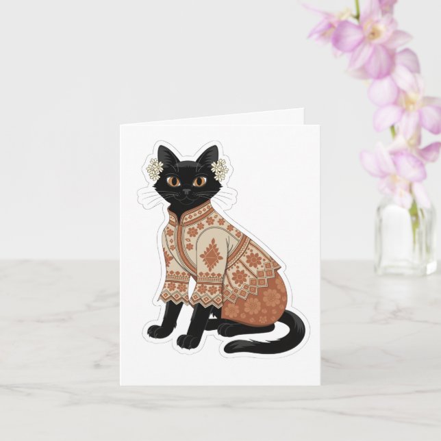 Terrakotta Blomster Svart Katt Välkomstkort Kort (Orkide)