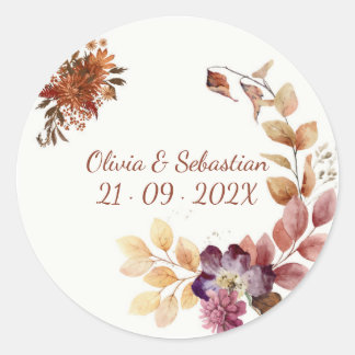 Terrakotta Boho Blommig Höst Rustik Elegant Runt Klistermärke
