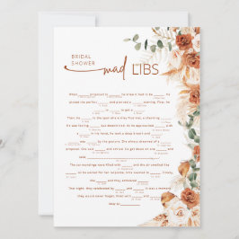 Terrakotta Boho Blommig Mad Lib Bröllopsduschspel