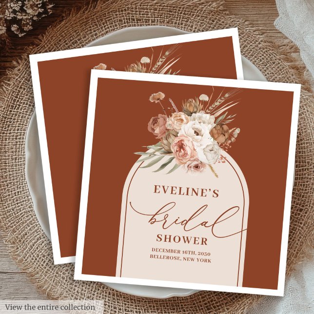 Terrakotta Boho Blommiga Servetter för Bröllopsfes (Watercolor Terracotta Pampas Napkins for Bridal Shower)