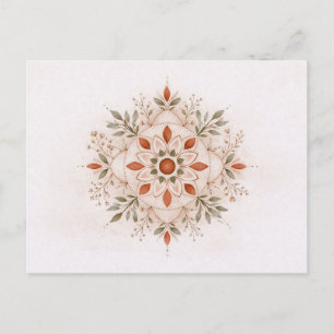 Terrakotta Boho Botanisk Mandala Akvarell  Vykort