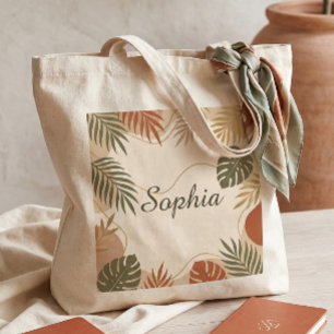 Terrakotta Boho Botaniska Palmblad Personlig Tygkasse