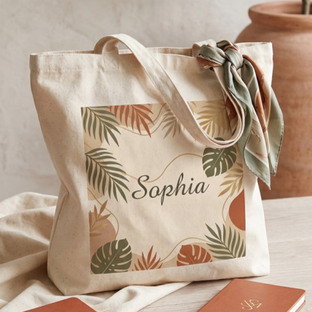 Terrakotta Boho Botaniska Palmblad Personlig Tygkasse (Skapare uppladdad)