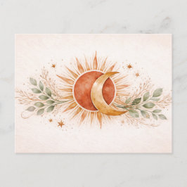 Terrakotta Boho Celestial Sol Måne Botanisk Vykort