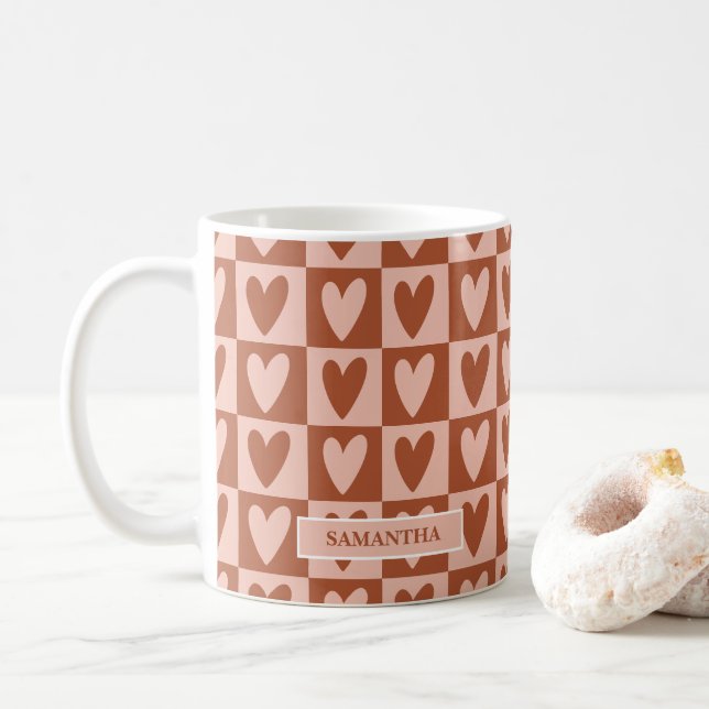 Terrakotta Boho-hjärtan Alla hjärtans dag-present Kaffemugg (Med munk)