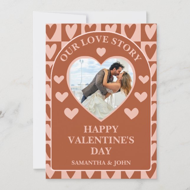 Terrakotta Boho Hjärtan Valentine’s Gåva Foto Julkort (Framsida)