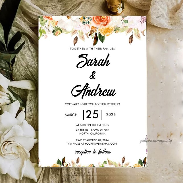 Terrakotta Boho Höst Blommig Bröllop Inbjudningar (Boho Autumn Floral Wedding Invitation)