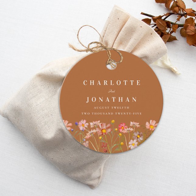 Terrakotta Boho Höst Blommig Bröllop Tacksamhet Gåvor Etiketter (Terracotta Boho floral fall Wedding thank you favor tags modern elegant watercolor wildflowers)