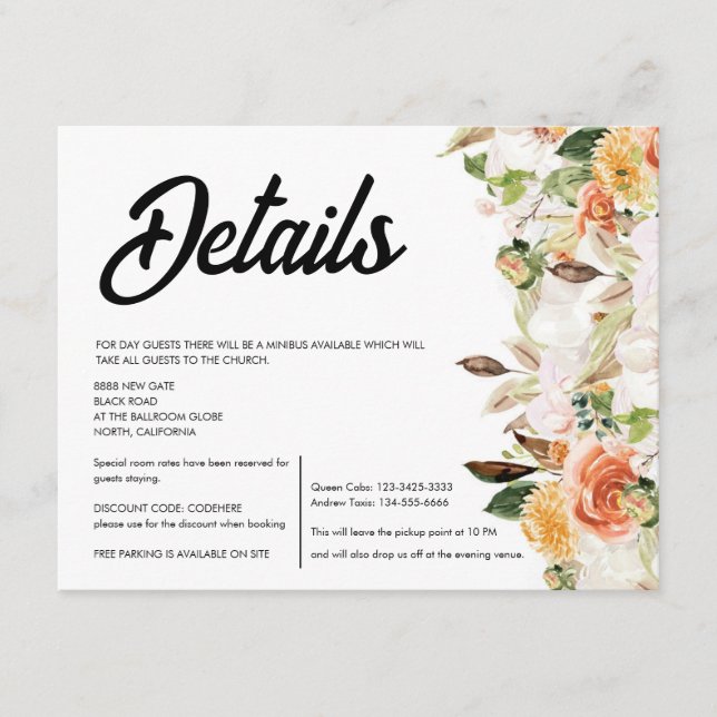 Terrakotta Boho Höst Blommig Bröllop Tilläggskort (Framsida)