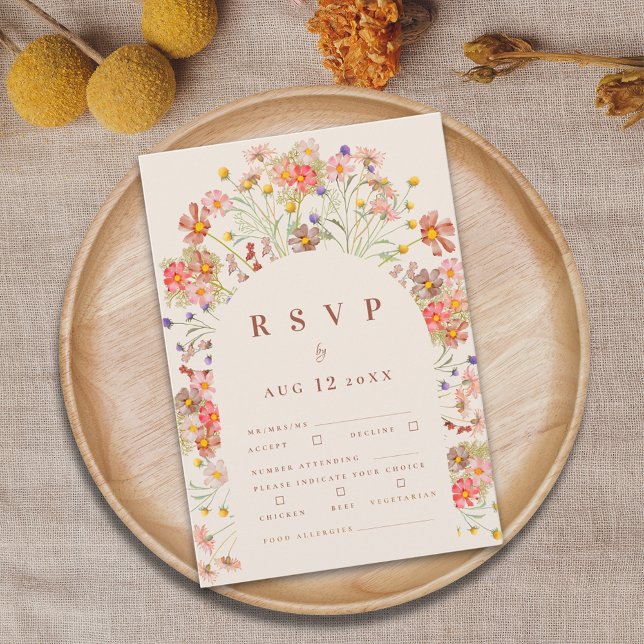 Terrakotta Boho Höst Blommig Måltidsalternativ OSA Kort (Boho fall rustic wildflower wedding rsvp card Watercolor florals meal options)